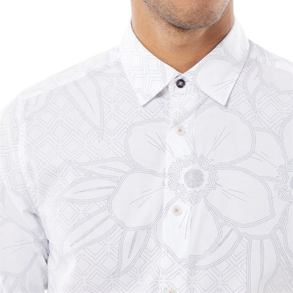 🎆 Ted Baker London GoGirl Floral Print Button down dress Shirt SZ 3 Medium White - Picture 3 of 11